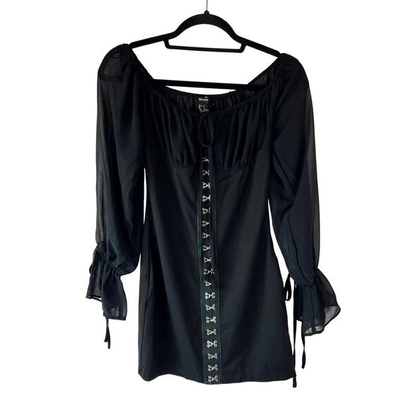 Vintage Forever 21 Off Shoulder Long Sleeve Mini Dress size Small Black Goth - Picture 1 of 5